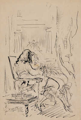 Бехтеев Владимир Георгиевич. Лот из 19 иллюстраций к роману Т. Готье «Девица Мопен» на 16 листах, на оборотной стороне наброски (для издательства Academia)